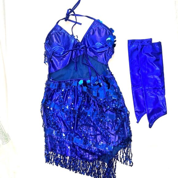 Blue sequins dress Latin Dance Dress 1920 Flapper Costume Size Medium - Picture 3 of 13
